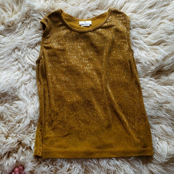 Sleeveless Scooped-Neck Vintage Shell | Gold with Tiny Silver Sequins | Size S - Picture 2 of 3